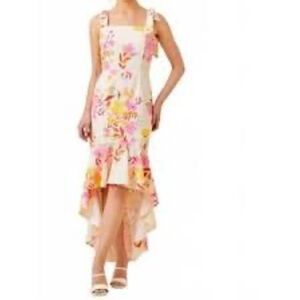 Pink Yellow Floral High Low Sundress Square Neck
